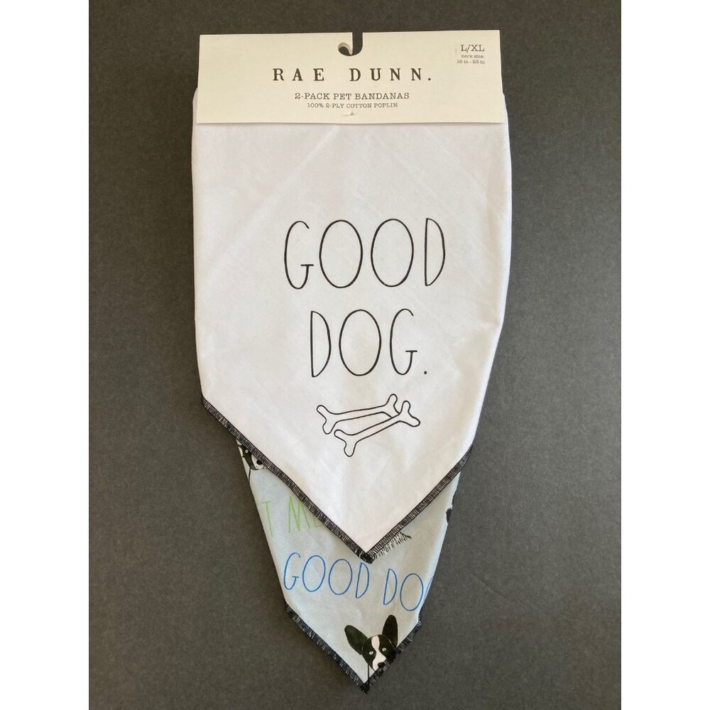 Néw Rae Dunn 2 pack of dog bandannas Sz l/xl